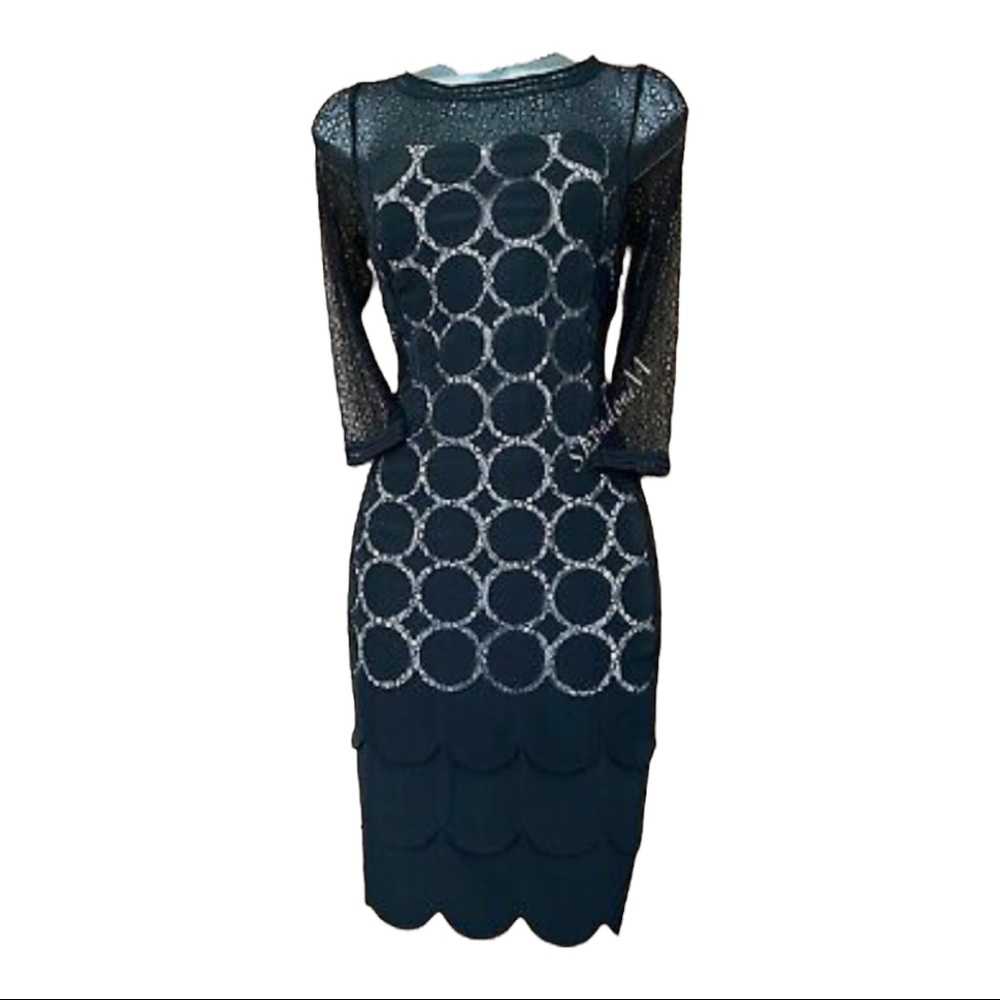 🎉HP🎉Karen Millen Black Polka Dot Lace Applique 3/4 Sleeve Cocktail Short Dress